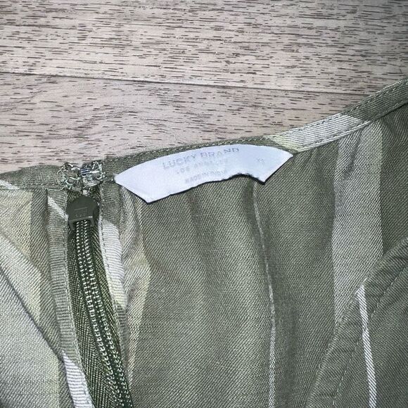Lucky Brand Daisy Jumpsuit Green Striped V-neck Wide Leg Cropped Pant Women’s XS - Picture 10 of 16